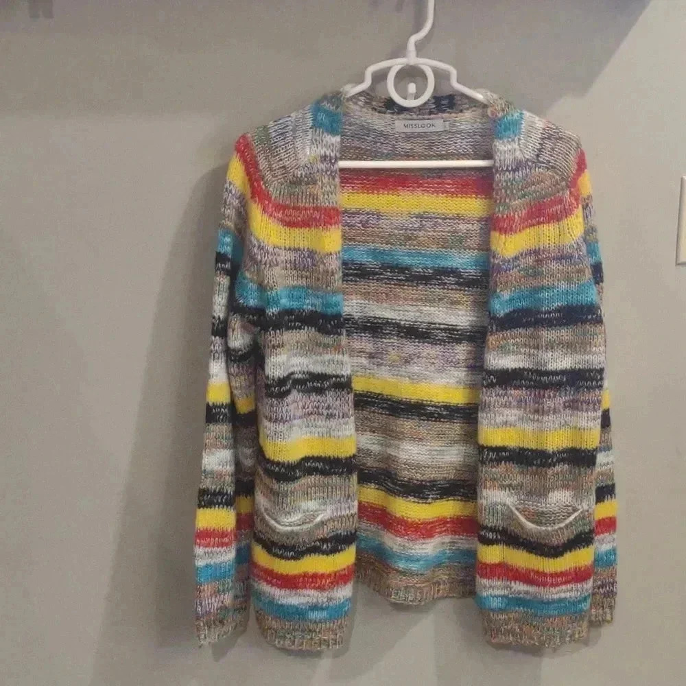 Misslook multicolor women's large open 2‎ pocket cardigan